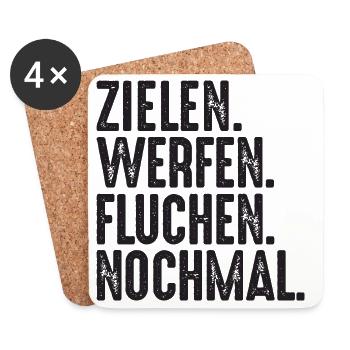 Zielen Werfen Fluchen Nochmal Spruch Bouler - Untersetzer (4er-Set) - Weiß - Vorne