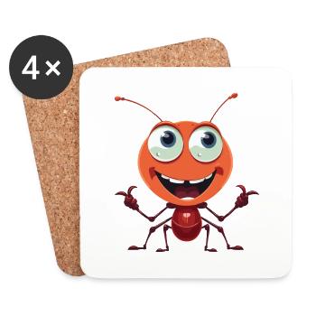 Ant Cartoon Kawaii Watercolor Illustration - Coasters (set of 4) - white - Front