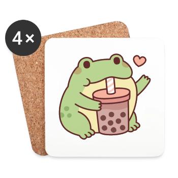 Cute Frog Loves Drinking Bubble Tea - Coasters (set of 4) - white - Front