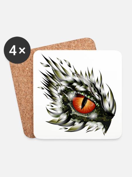 magisches Auge eines Drachen im Tattoo Stil - Untersetzer (4er-Set) - Weiß