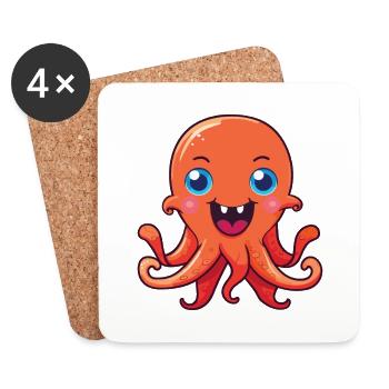 Oktopus-Karikatur-Kawaii-Aquarellillustration - Untersetzer (4er-Set) - Weiß - Vorne