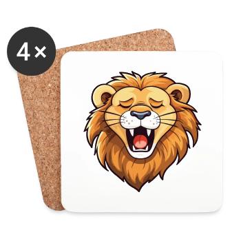 Lion Cartoon Kawaii Aquarelle Illustration - Dessous de verre (lot de 4) - blanc - Devant