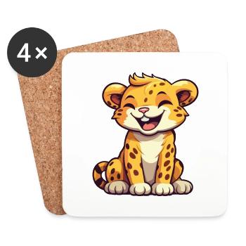 Leopard Cartoon Kawaii Watercolor Illustration - Coasters (set of 4) - white - Front