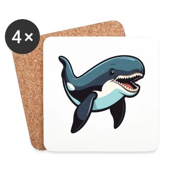 Orca Cartoon Kawaii Watercolor Illustration - Coasters (set of 4) - white - Front