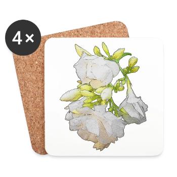 olianderblüten Zweig seitlich, blühen - Untersetzer (4er-Set) - Weiß - Vorne