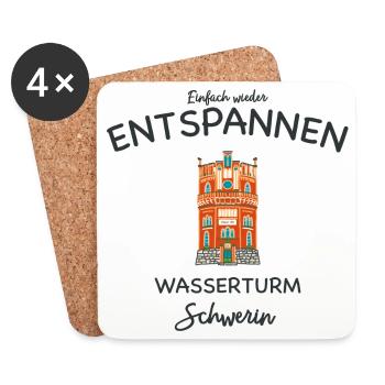 Schwerin, Wasserturm Weinberg, einfach Entspannen - Untersetzer (4er-Set) - Weiß - Vorne