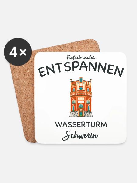 Schwerin, Wasserturm Weinberg, einfach Entspannen - Untersetzer (4er-Set) - Weiß