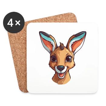 Kangaroo Cartoon Kawaii Watercolor Illustration - Coasters (set of 4) - white - Front