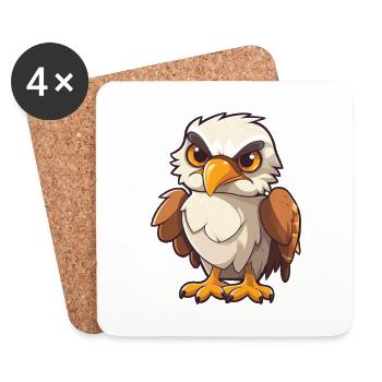 Hawk Cartoon Kawaii Aquarelle Illustration - Dessous de verre (lot de 4) - blanc - Devant