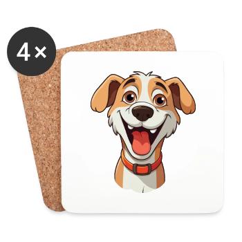 Lustige Hundekarikatur Kawaii Aquarellillustration - Untersetzer (4er-Set) - Weiß - Vorne