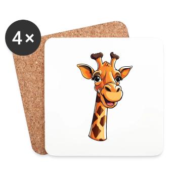 Girafe Cartoon Kawaii Aquarelle Illustration - Dessous de verre (lot de 4) - blanc - Devant