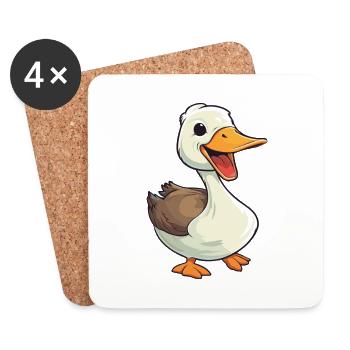 Gänsekarikatur Kawaii Aquarellillustration - Untersetzer (4er-Set) - Weiß - Vorne