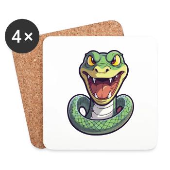 Snake Cartoon Kawaii Aquarelle Illustration - Dessous de verre (lot de 4) - blanc - Devant