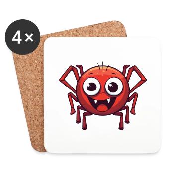 Spider Cartoon Kawaii Aquarelle Illustration - Dessous de verre (lot de 4) - blanc - Devant