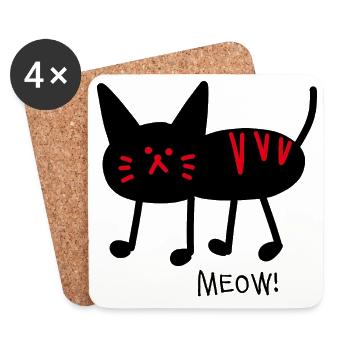 meow! schwarz - Untersetzer (4er-Set) - Weiß - Vorne