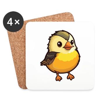 Meise Vogel Karikatur Kawaii Aquarell Illustration - Untersetzer (4er-Set) - Weiß - Vorne