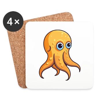 Bottletail Squid Cartoon Kawaii Illustration - Coasters (set of 4) - white - Front