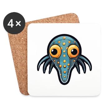 Bobtail Squid Cartoon Kawaii Colorful Illustration - Coasters (set of 4) - white - Front