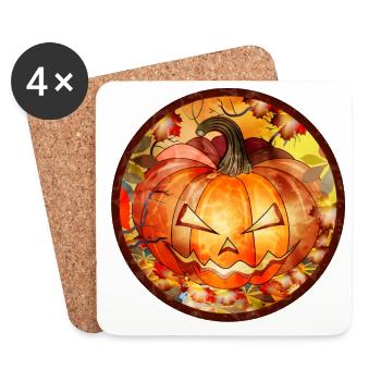 Halloween Kürbis im herbstlichen Ambiente - Untersetzer (4er-Set) - Weiß - Vorne