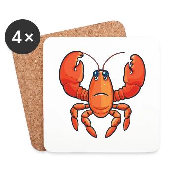 Dessin animé de homard Kawaii Aquarelle Illustration - Dessous de verre (lot de 4) - blanc - Devant