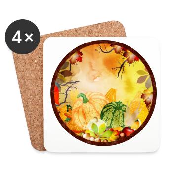 leuchtend bunter Herbst Rahmen mit Kürbisse - Untersetzer (4er-Set) - Weiß - Vorne