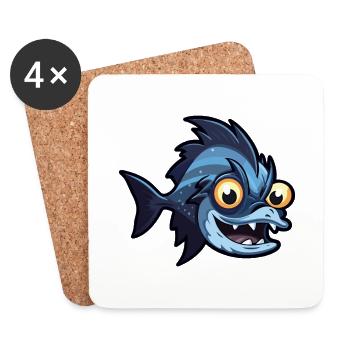 Tiefsee-Beilfisch-Karikatur-Kawaii-Illustration - Untersetzer (4er-Set) - Weiß - Vorne