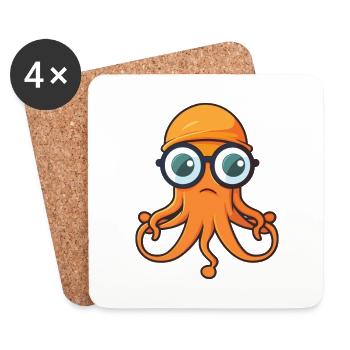 Squid Cartoon Kawaii Watercolor Illustration - Coasters (set of 4) - white - Front