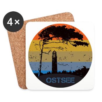 Typisch Ostsee - Leuchtturm und Windflüchter - Untersetzer (4er-Set) - Weiß - Vorne
