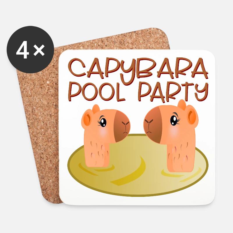 CAPYBARA POOL PARTY SCHWIMMEN - Untersetzer (4er-Set) - Weiß