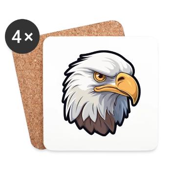 Bald Eagle Cartoon Kawaii Aquarelle Illustration - Dessous de verre (lot de 4) - blanc - Devant
