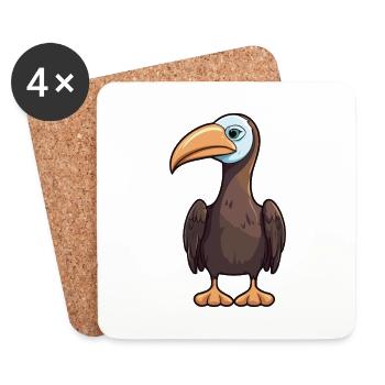 Booby bird Cartoon Kawaii Aquarelle Illustration - Dessous de verre (lot de 4) - blanc - Devant