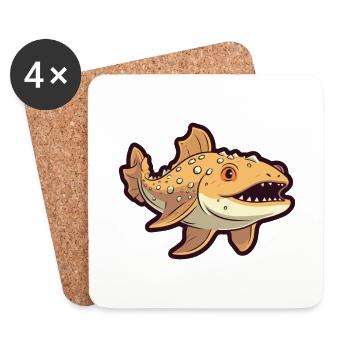 Wobbegong Shark Cartoon Kawaii Illustration - Coasters (set of 4) - white - Front