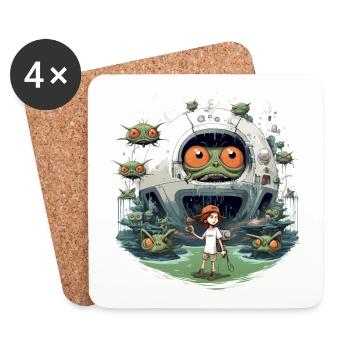 Robot Monster Spaceship Alien Planet Shirt - Coasters (set of 4) - white - Front