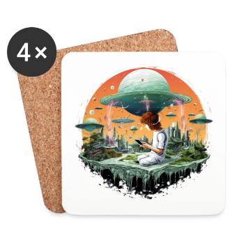 Meditation on Alien Planet Sci Fi Shirt - Coasters (set of 4) - white - Front