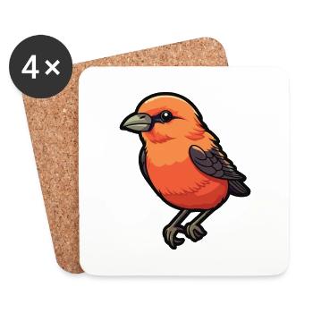 Crossbill Cartoon Kawaii Aquarelle Illustration - Dessous de verre (lot de 4) - blanc - Devant