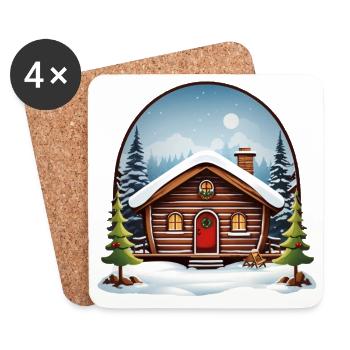 Wooden house, Christmas hut - Coasters (set of 4) - white - Front