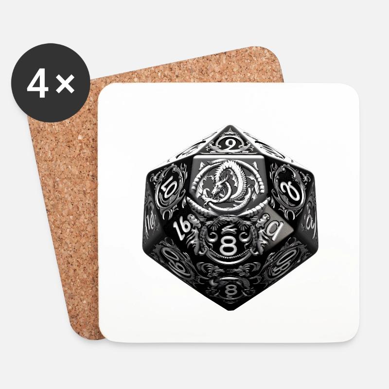 Schwarzer W20 Mit Drachensymbol RPG Shirt - Untersetzer (4er-Set) - Weiß