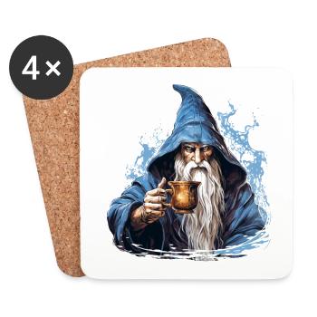 Fantasy Magician With Coffee RPG Shirt - Coasters (set of 4) - white - Front
