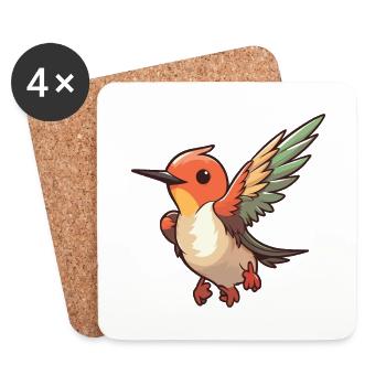 Kolibri-Karikatur-Kawaii-Aquarellillustration - Untersetzer (4er-Set) - Weiß - Vorne