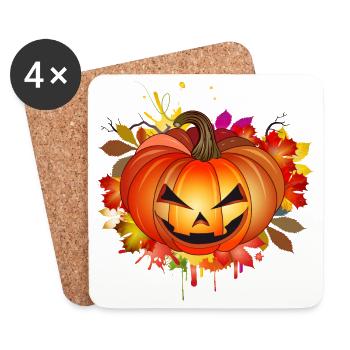 Halloween Kürbis mit herbstlichen Graffiti - Untersetzer (4er-Set) - Weiß - Vorne