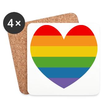 LGBT CSD TShirt Regenbogen HERZ - Untersetzer (4er-Set) - Weiß - Vorne