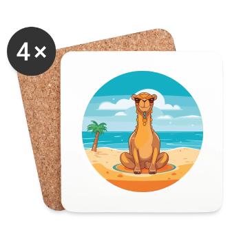 Camel Cartoon Yoga Beach Summer Illustration - Coasters (set of 4) - white - Front