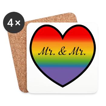 Mariage gay LGBT Mr et Mr Rainbow Heart - Dessous de verre (lot de 4) - blanc - Devant
