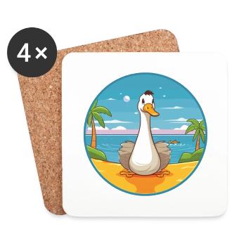Goose Cartoon Yoga Beach Summer Illustration - Coasters (set of 4) - white - Front
