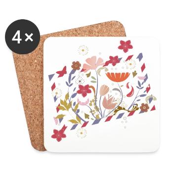 florale Airmail Rahmen mit wunderschönen Blüten - Untersetzer (4er-Set) - Weiß - Vorne