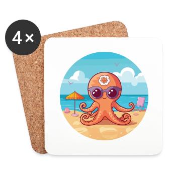 Oktopus-Karikatur-Yoga-Strand-Sommer-Illustration - Untersetzer (4er-Set) - Weiß - Vorne