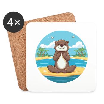 Otter Cartoon Yoga Beach Summer Illustration - Dessous de verre (lot de 4) - blanc - Devant