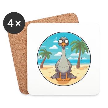 Autruche Cartoon Yoga Beach Illustration d’été - Dessous de verre (lot de 4) - blanc - Devant