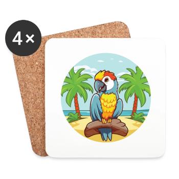 Papageien-Karikatur-Yoga-Strand-Sommer-Illustration - Untersetzer (4er-Set) - Weiß - Vorne