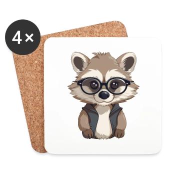 Waschbär mit Brille Cartoon Kawaii Illustration - Untersetzer (4er-Set) - Weiß - Vorne